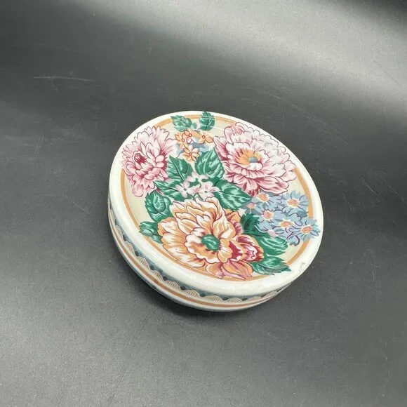 Vintage Soap Dish Floral Round Ceramic 1990s Flowers Bathroom Kitchen Decor - Picture 1 of 9